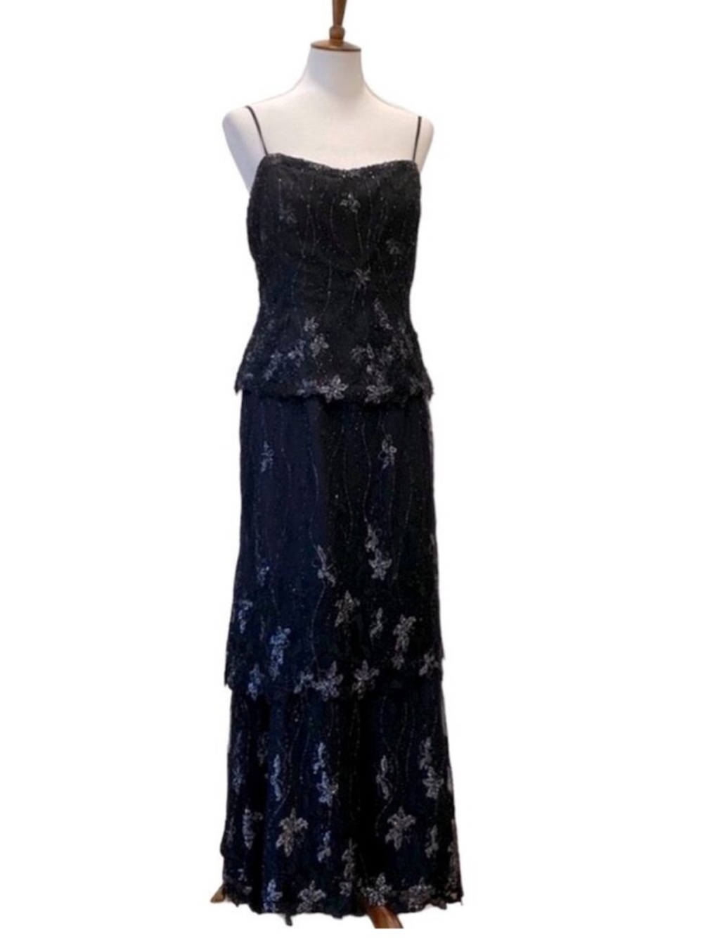Vintage Black Gown Medium Y2K Formal dress Large Long Bead 90s Slipdress Elegant - Picture 17 of 17